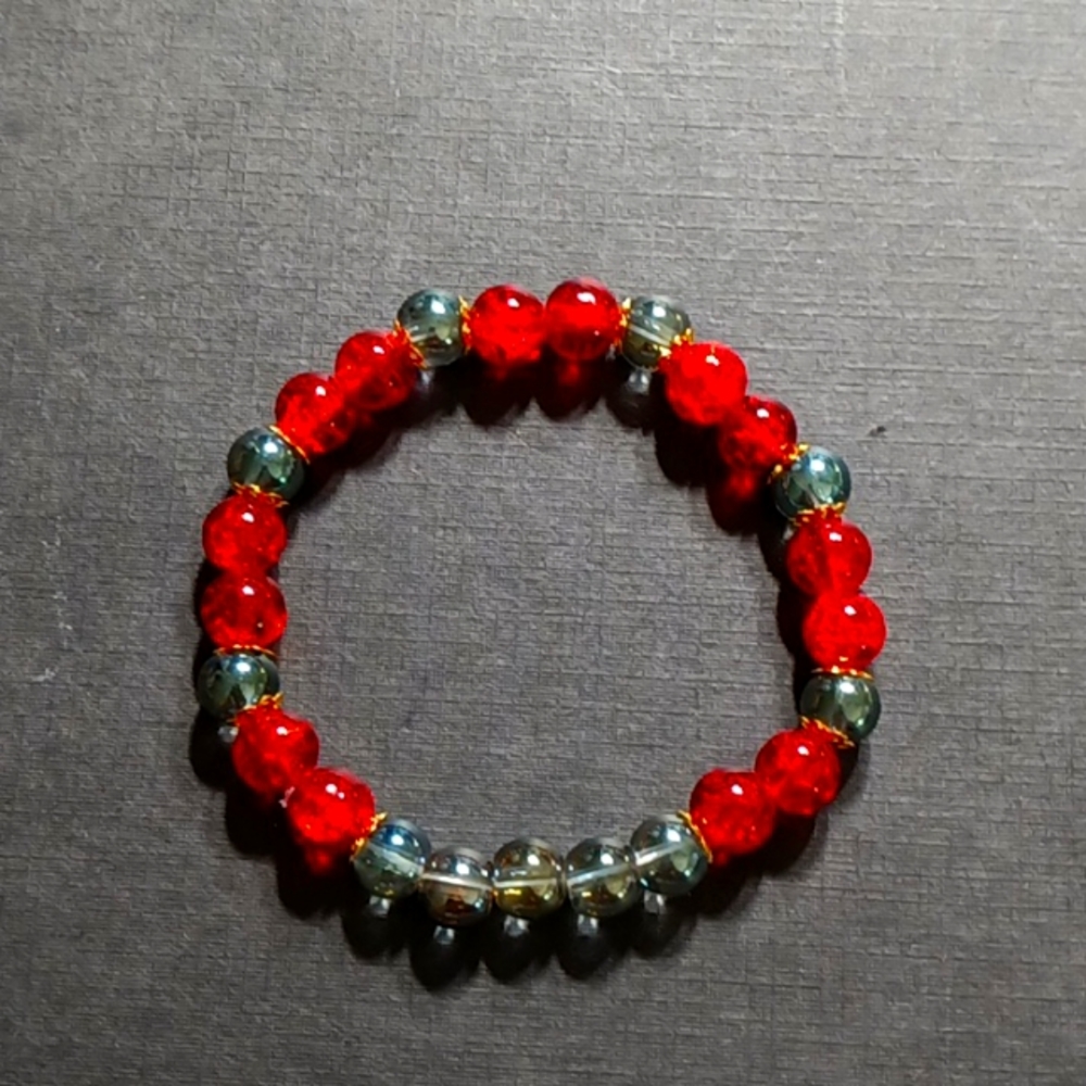 Red and gray glass bead bracelet Iron man's bracelet